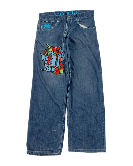 Ecko Unltd Y2K Embroidery Vintage Jeans - 32