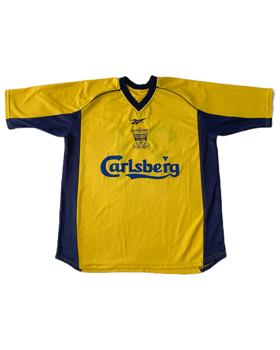 Vintage Reebok Liverpool Away Carlsberg Yellow 1997 Football Shirt