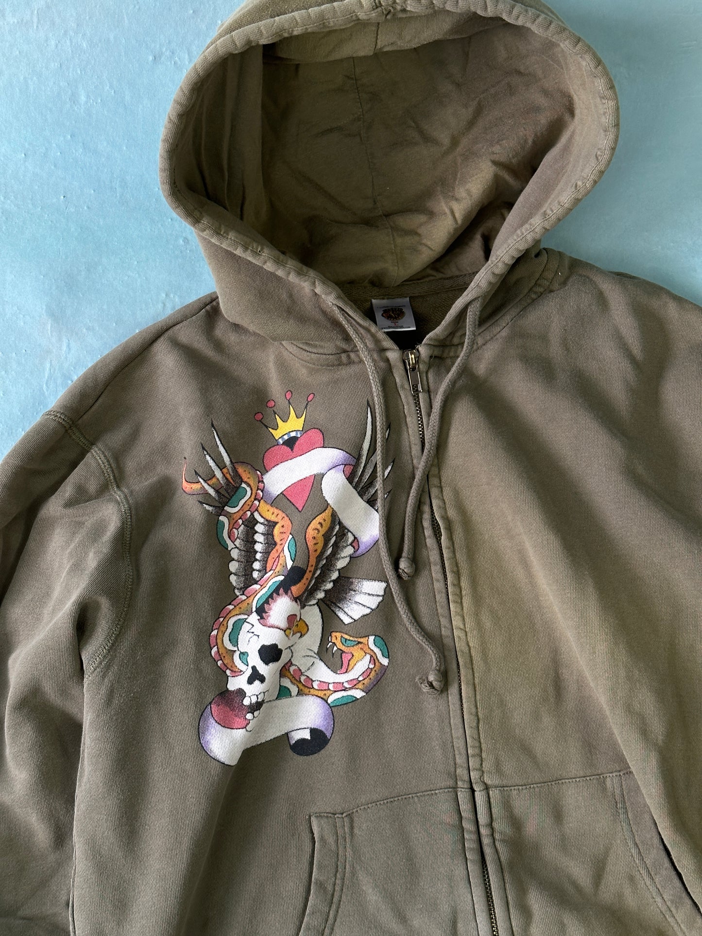 Ed Hardy Tattoo Skull Zip Hoodie - L