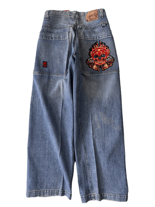 JNCO Skull 8Ball Flames Vintage Baggy Jeans - 32 x 32
