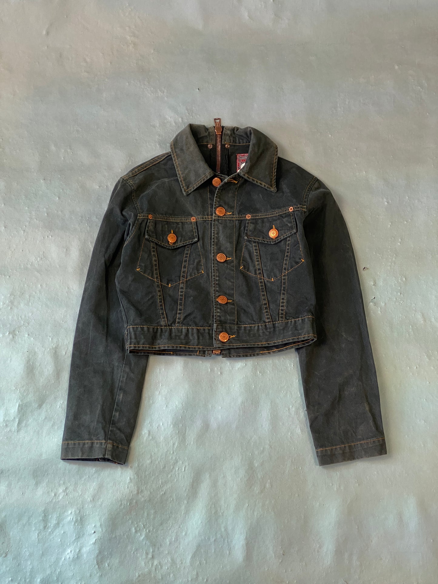 Jean Paul Gaultier FW98 Cropped Back Zip Vintage Denim Jacket