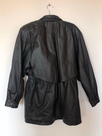 Black vintage leather trench coat