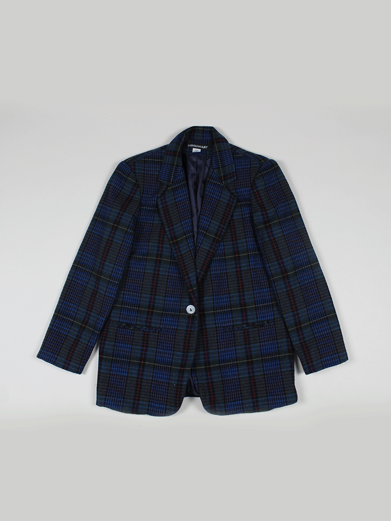 blue checkered jacket