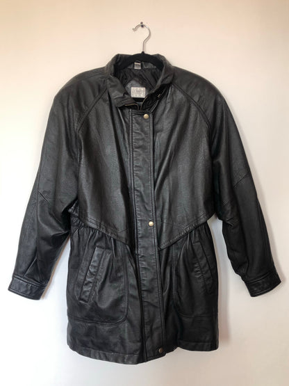 Black vintage leather trench coat